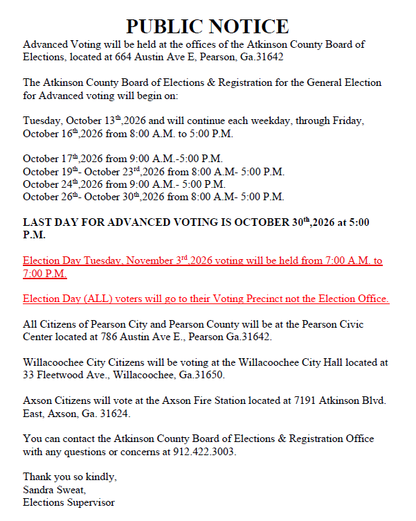 Public Notice for General Election 3 November 2026